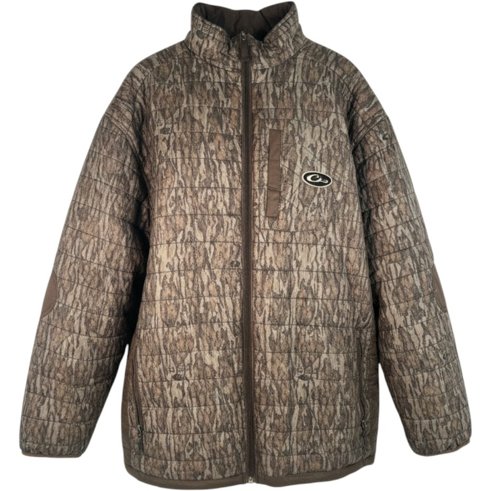 DRAKE WATERFOWL Quilted Jacket XL Camo EUC Mossy Oak Bottomland Full Zip